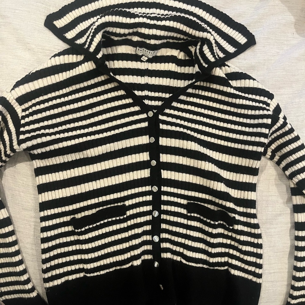 Bagatelle Black and White Striped Cardigan